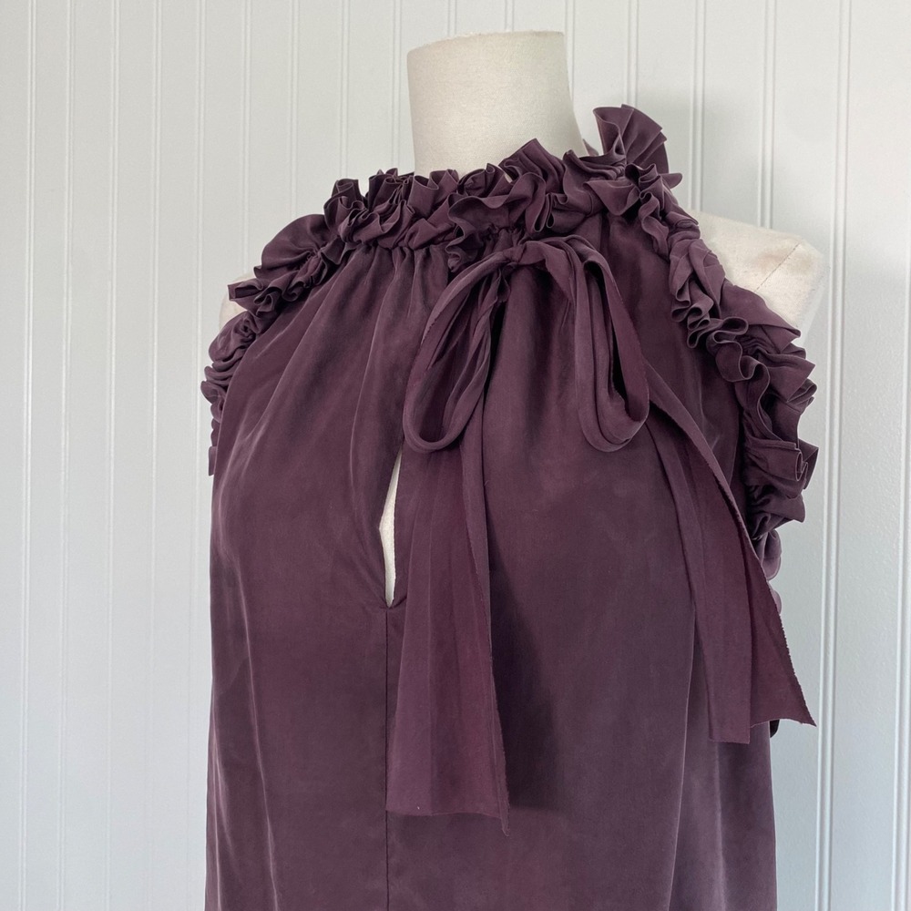 Robert Rodriguez 100% Silk Statement Top Size 10 M Ruffled Bow Tie Evening